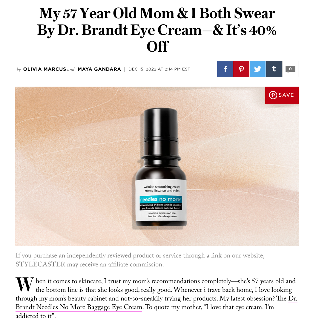 My 57 Year Old Mom & I Both Swear By Dr. Brandt Eye Cream... in StyleCaster